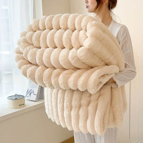 Light luxury Solid Color Multifunctional Rabbit Velvet Blanket Winter Thick Warm Flannel Used For Bedroom Living Room Blanket - Sleep Galleria