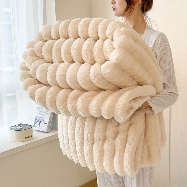 Light luxury Solid Color Multifunctional Rabbit Velvet Blanket Winter Thick Warm Flannel Used For Bedroom Living Room Blanket - Sleep Galleria