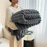 Light luxury Solid Color Multifunctional Rabbit Velvet Blanket Winter Thick Warm Flannel Used For Bedroom Living Room Blanket - Sleep Galleria