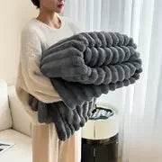 Light luxury Solid Color Multifunctional Rabbit Velvet Blanket Winter Thick Warm Flannel Used For Bedroom Living Room Blanket - Sleep Galleria
