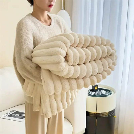 Light luxury Solid Color Multifunctional Rabbit Velvet Blanket Winter Thick Warm Flannel Used For Bedroom Living Room Blanket - Sleep Galleria