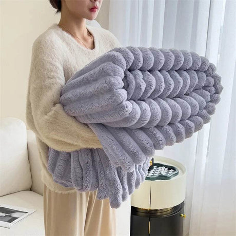 Light luxury Solid Color Multifunctional Rabbit Velvet Blanket Winter Thick Warm Flannel Used For Bedroom Living Room Blanket - Sleep Galleria