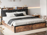 LIKIMIO King/CaliforniaKing Bed Frame with Storage Drawers, Platform Bed with Charged Headboard, No Box Spring Needed - Omega Lifestyles