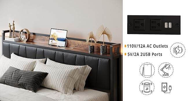 LIKIMIO King/CaliforniaKing Bed Frame with Storage Drawers, Platform Bed with Charged Headboard, No Box Spring Needed - Omega Lifestyles