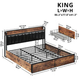 LIKIMIO King/CaliforniaKing Bed Frame with Storage Drawers, Platform Bed with Charged Headboard, No Box Spring Needed - Omega Lifestyles