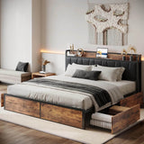 LIKIMIO King/CaliforniaKing Bed Frame with Storage Drawers, Platform Bed with Charged Headboard, No Box Spring Needed - Omega Lifestyles