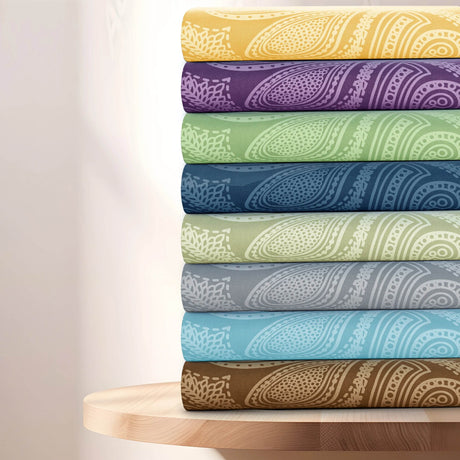 Lux Decor 6Pc Paisley Sheet Set, Soft Microfiber Wrinkle Free Sheets - Luxurious Printed Bed Sheets - Sleep Galleria