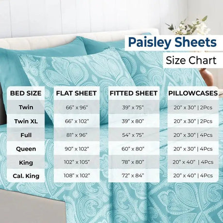 Lux Decor 6Pcs Microfiber Paisley Bed Sheet Set-King Bed Sheet-Hypoallergenic Printed Queen Sheets-16" Deep Pocket Bedding Set - Omega Lifestyles