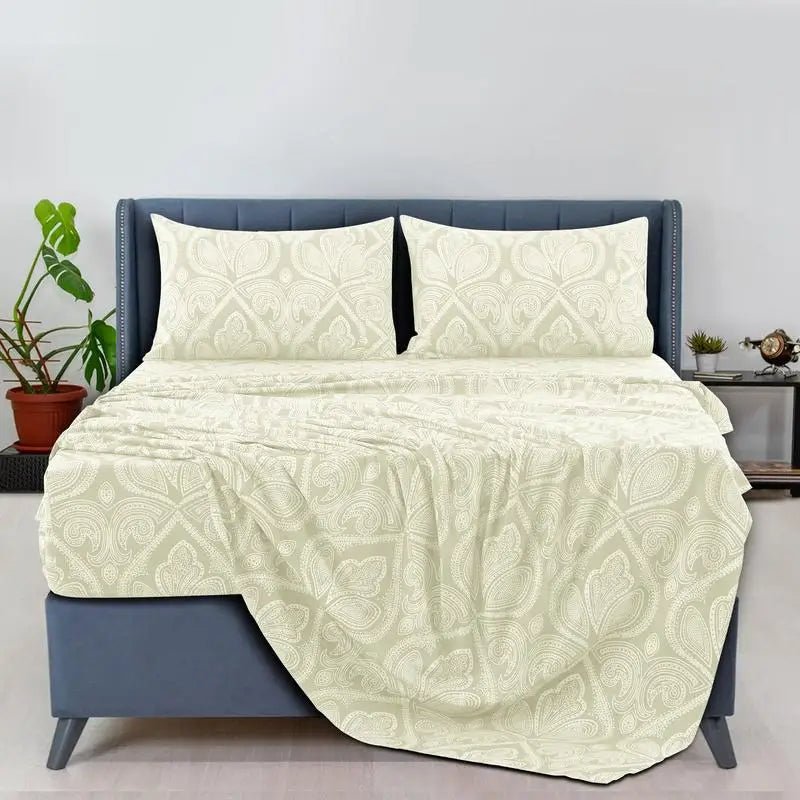 Lux Decor 6Pcs Microfiber Paisley Bed Sheet Set-King Bed Sheet-Hypoallergenic Printed Queen Sheets-16" Deep Pocket Bedding Set - Omega Lifestyles