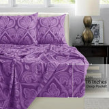 Lux Decor 6Pcs Microfiber Paisley Bed Sheet Set-King Bed Sheet-Hypoallergenic Printed Queen Sheets-16" Deep Pocket Bedding Set - Omega Lifestyles