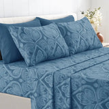Lux Decor 6Pcs Microfiber Paisley Bed Sheet Set-King Bed Sheet-Hypoallergenic Printed Queen Sheets-16" Deep Pocket Bedding Set - Omega Lifestyles