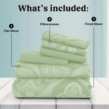 Lux Decor 6Pcs Microfiber Paisley Bed Sheet Set-King Bed Sheet-Hypoallergenic Printed Queen Sheets-16" Deep Pocket Bedding Set - Omega Lifestyles
