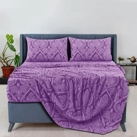 Lux Decor 6Pcs Microfiber Paisley Bed Sheet Set-King Bed Sheet-Hypoallergenic Printed Queen Sheets-16" Deep Pocket Bedding Set - Omega Lifestyles