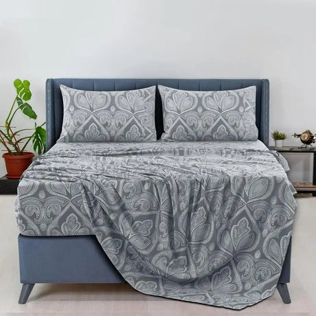 Lux Decor 6Pcs Microfiber Paisley Bed Sheet Set-King Bed Sheet-Hypoallergenic Printed Queen Sheets-16" Deep Pocket Bedding Set - Omega Lifestyles