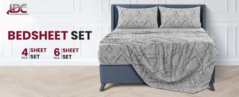 Lux Decor 6Pcs Microfiber Paisley Bed Sheet Set-King Bed Sheet-Hypoallergenic Printed Queen Sheets-16" Deep Pocket Bedding Set - Omega Lifestyles
