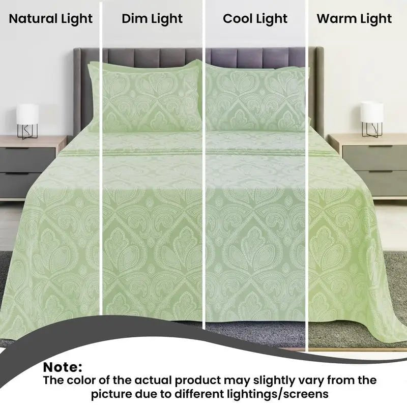 Lux Decor 6Pcs Microfiber Paisley Bed Sheet Set-King Bed Sheet-Hypoallergenic Printed Queen Sheets-16" Deep Pocket Bedding Set - Omega Lifestyles