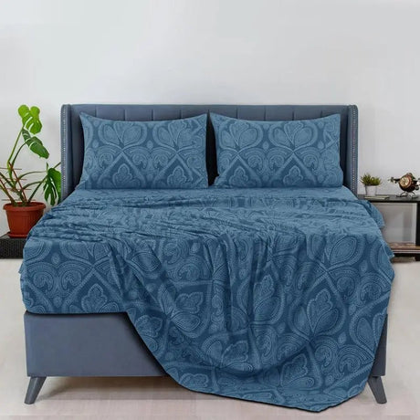 Lux Decor 6Pcs Microfiber Paisley Bed Sheet Set-King Bed Sheet-Hypoallergenic Printed Queen Sheets-16" Deep Pocket Bedding Set - Omega Lifestyles