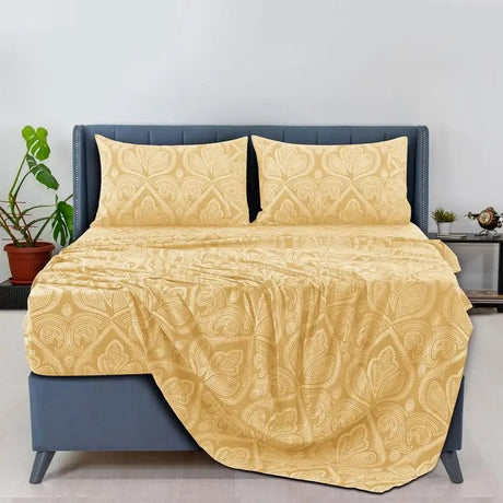 Lux Decor 6Pcs Microfiber Paisley Bed Sheet Set-King Bed Sheet-Hypoallergenic Printed Queen Sheets-16" Deep Pocket Bedding Set - Omega Lifestyles