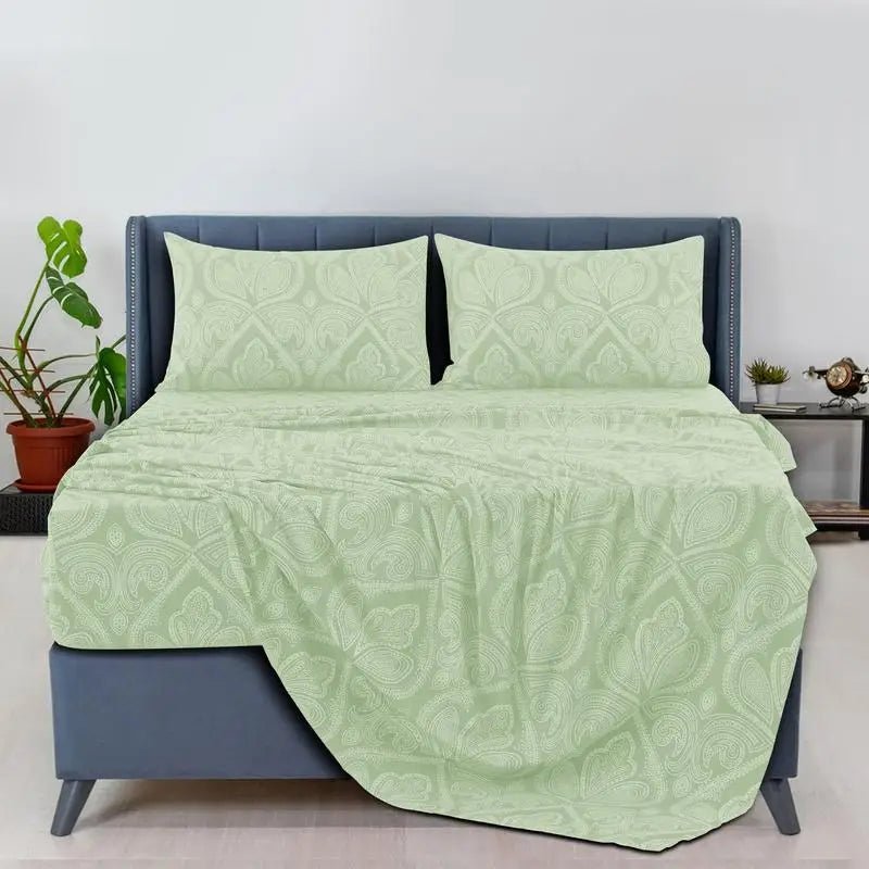 Lux Decor 6Pcs Microfiber Paisley Bed Sheet Set-King Bed Sheet-Hypoallergenic Printed Queen Sheets-16" Deep Pocket Bedding Set - Omega Lifestyles