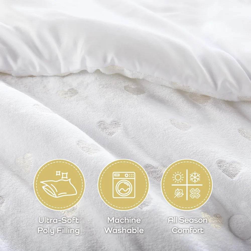 Mi Zone Queen Comforter Set, 4 Piece Metallic Hearts Bedroom Set for Girls, Queen Bed Set Soft Plush Comforter, Rosalie All Seas - Omega Lifestyles