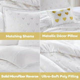 Mi Zone Queen Comforter Set, 4 Piece Metallic Hearts Bedroom Set for Girls, Queen Bed Set Soft Plush Comforter, Rosalie All Seas - Omega Lifestyles