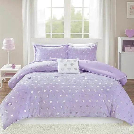 Mi Zone Queen Comforter Set, 4 Piece Metallic Hearts Bedroom Set for Girls, Queen Bed Set Soft Plush Comforter, Rosalie All Seas - Omega Lifestyles