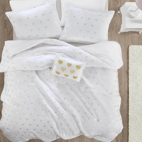 Mi Zone Queen Comforter Set, 4 Piece Metallic Hearts Bedroom Set for Girls, Queen Bed Set Soft Plush Comforter, Rosalie All Seas - Omega Lifestyles