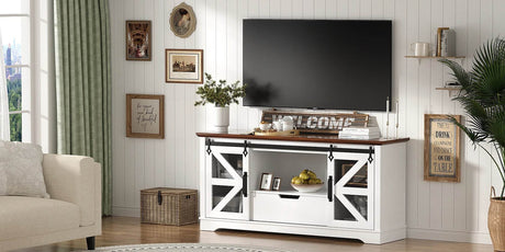 Modern TV Stand for TVs up to 60’’, Entertainment Center w/1 Drawer & 2 Storage Cabinets, Large Media Console Cabinet - Sleep Galleria