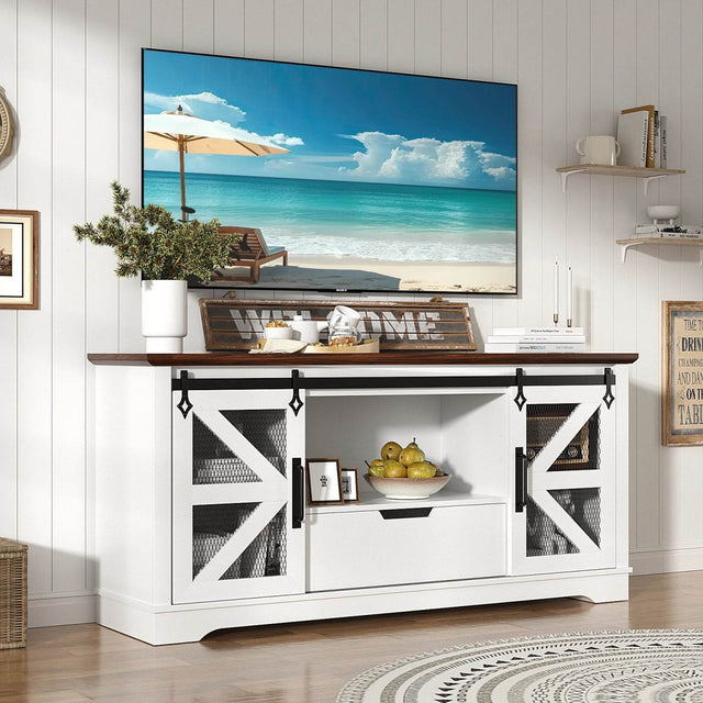 Modern TV Stand for TVs up to 60’’, Entertainment Center w/1 Drawer & 2 Storage Cabinets, Large Media Console Cabinet - Sleep Galleria