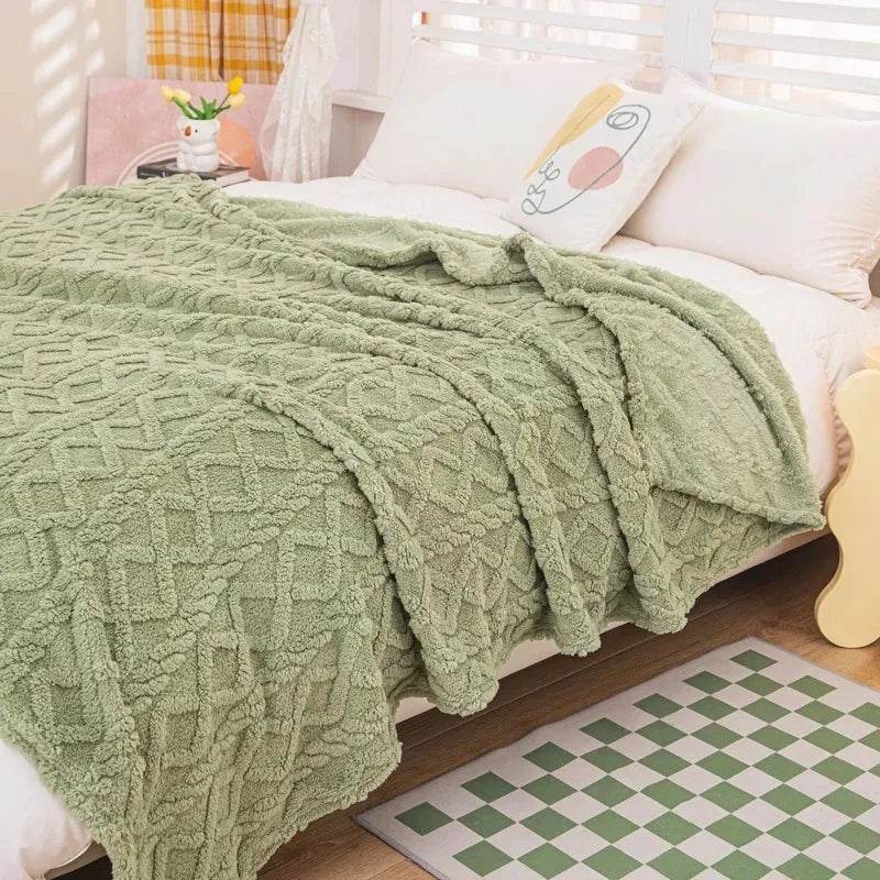 New Tafu Velvet Fleece Blankets Double sided Jacquard Geometric Pattern Thickened Blanket Cover Blanket Suitable for All Seasons - Sleep Galleria
