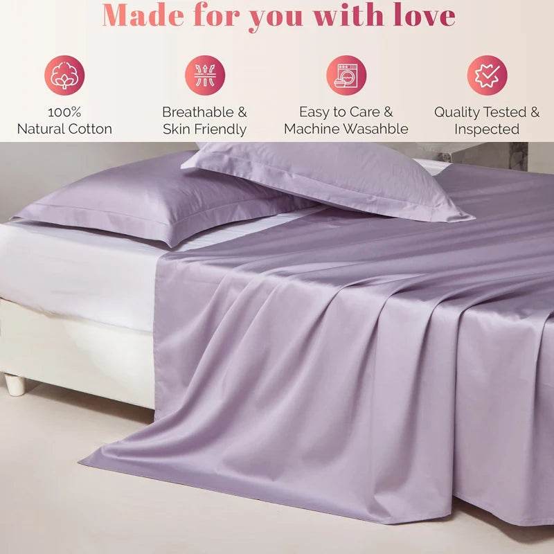 Organic 100% Egyptian Cotton Flat Sheet Solid Color Bed Sheets 800 Thread Count Bedding Sheet Bed Linen Single Queen King Size - Sleep Galleria