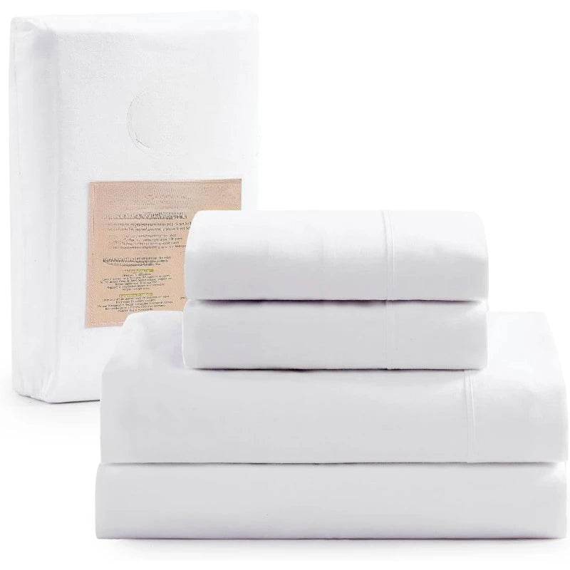 Organic Cotton Queen Sheet Set, 4Pc Cotton Sheets Queen Size Bed Set Soft & Breathable Percale Weave, White - Omega Lifestyles