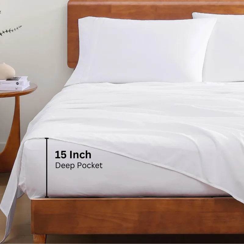 Organic Cotton Queen Sheet Set, 4Pc Cotton Sheets Queen Size Bed Set Soft & Breathable Percale Weave, White - Omega Lifestyles