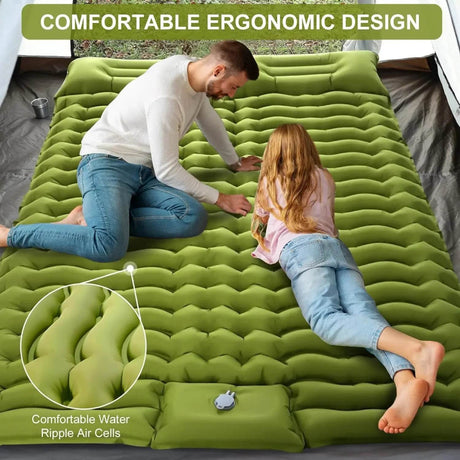 Outdoor 2 Persons Travel Bed Air Mat Double Sleeping Pad for Camping Self-Inflating Mat Sleeping Mattress with Pillow for Hiking - Sleep Galleria