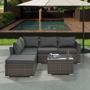 Patio Furniture, Outdoor Furniture, Seasonal PE Wicker Furniture, 4 Set Wicker Furniture With Tempered Glass Coffee Table - Omega Lifestyles
