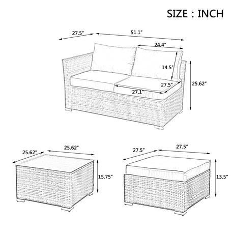 Patio Furniture, Outdoor Furniture, Seasonal PE Wicker Furniture, 4 Set Wicker Furniture With Tempered Glass Coffee Table - Sleep Galleria