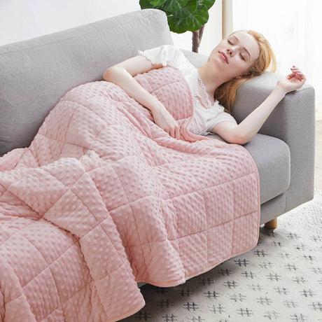 Pink Breathable Soft Minky Weighted Throw Blanket for All Season Single Double Couple Weighted Haveay Blanket with Glass Beads - Sleep Galleria