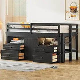Playful Design Full Size Low Loft Bed with Slide and 3 Storage Drawers, Multiple Functions Wooden Loft Bed Frame with 2 Doors fo - Omega Lifestyles