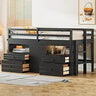 Playful Design Full Size Low Loft Bed with Slide and 3 Storage Drawers, Multiple Functions Wooden Loft Bed Frame with 2 Doors fo - Omega Lifestyles