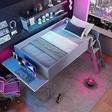 Playful Design Full Size Low Loft Bed with Slide and 3 Storage Drawers, Multiple Functions Wooden Loft Bed Frame with 2 Doors fo - Omega Lifestyles