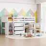 Playful Design Full Size Low Loft Bed with Slide and 3 Storage Drawers, Multiple Functions Wooden Loft Bed Frame with 2 Doors fo - Omega Lifestyles