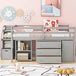 Playful Design Full Size Low Loft Bed with Slide and 3 Storage Drawers, Multiple Functions Wooden Loft Bed Frame with 2 Doors fo - Omega Lifestyles