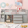 Playful Design Full Size Low Loft Bed with Slide and 3 Storage Drawers, Multiple Functions Wooden Loft Bed Frame with 2 Doors fo - Omega Lifestyles