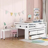 Playful Design Full Size Low Loft Bed with Slide and 3 Storage Drawers, Multiple Functions Wooden Loft Bed Frame with 2 Doors fo - Omega Lifestyles