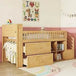 Playful Design Full Size Low Loft Bed with Slide and 3 Storage Drawers, Multiple Functions Wooden Loft Bed Frame with 2 Doors fo - Omega Lifestyles