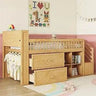 Playful Design Full Size Low Loft Bed with Slide and 3 Storage Drawers, Multiple Functions Wooden Loft Bed Frame with 2 Doors fo - Omega Lifestyles