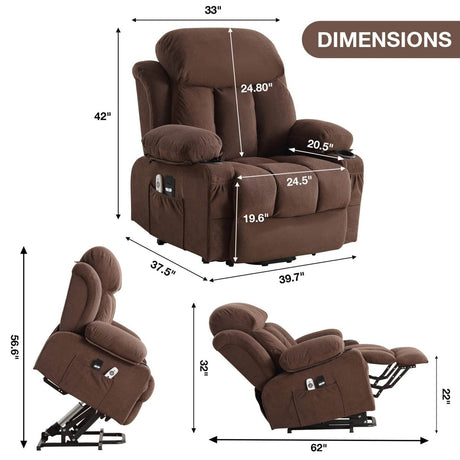 Power Lift Recliner Chair with Heat and Massage - Brown - Sleep Galleria