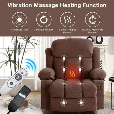 Power Lift Recliner Chair with Heat and Massage - Brown - Sleep Galleria