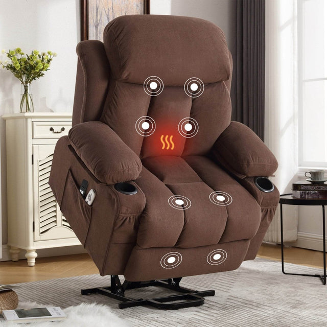 Power Lift Recliner Chair with Heat and Massage - Brown - Sleep Galleria
