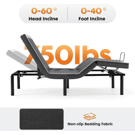 Queen Adjustable Bed Frame, Ergonomic Electric Bed Base with Wireless Remote and 2 USB Ports, Head and Foot Incline - Omega Lifestyles